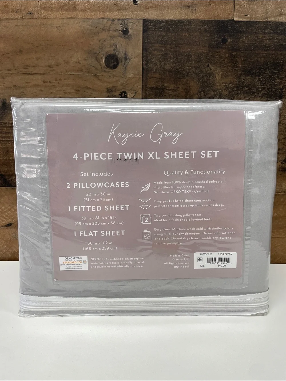 Twin XL 4-Piece Sheet Set in Light Gray